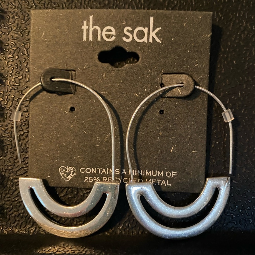 The Sak silver tone u-shape earrings, 2-1/4” long,New, ready for your ears